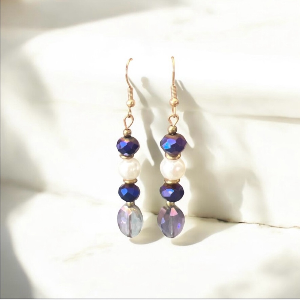 Elegant Purple and Gold Dangle Earrings